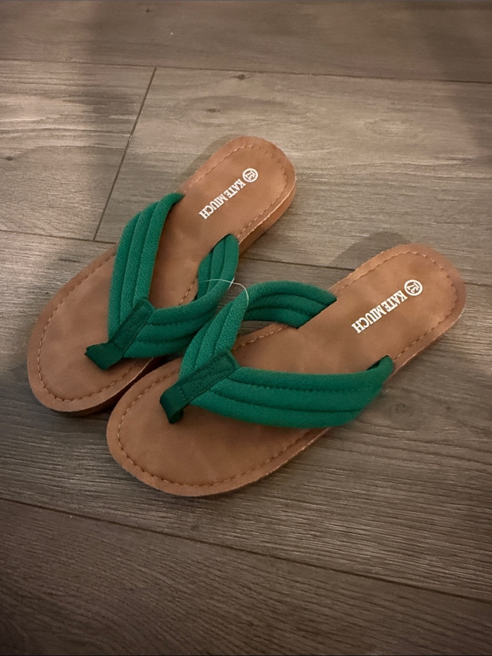 Green Fabric-Strap Sandals with Tan Footbed